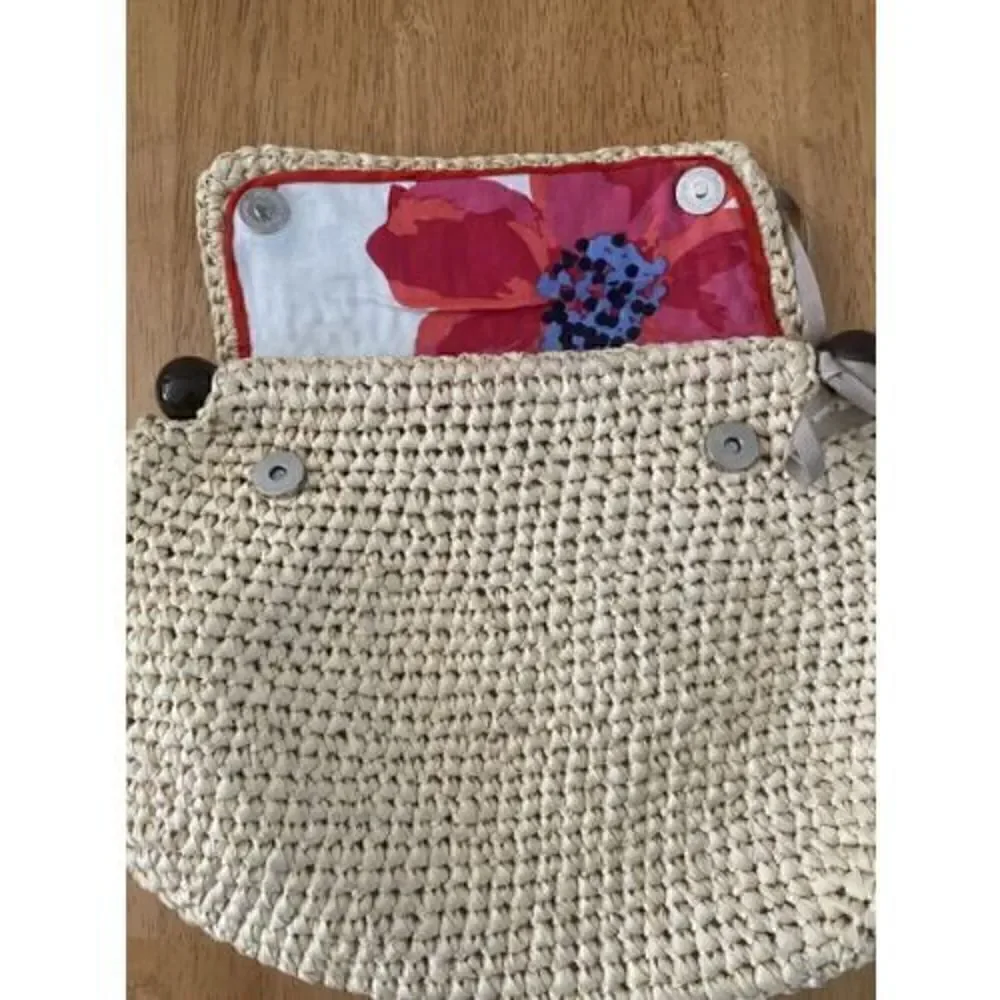 Marie Bonita Extra Straw Handbag Clutch Floral Lining Floral Beaded Charms